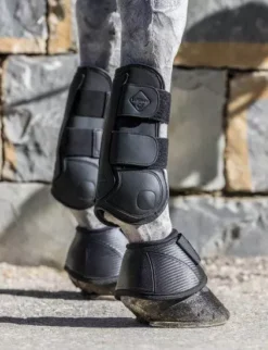 LeMieux Capella Leather Tendon Boots -Online Equestrian Supplies capella tendon boots black on horse 1 1 jpg